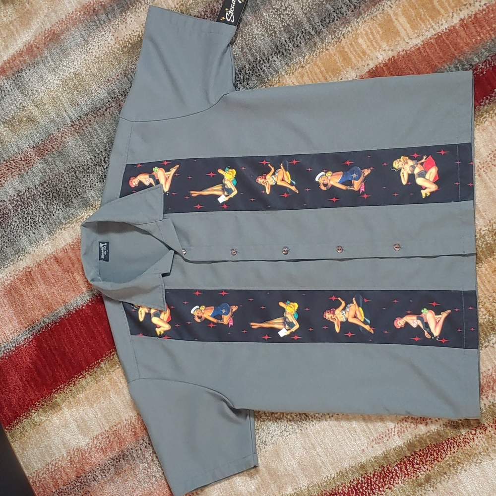 Steady Clothing men's 2X Retro Rockabilly Bowling Button Down Shirt